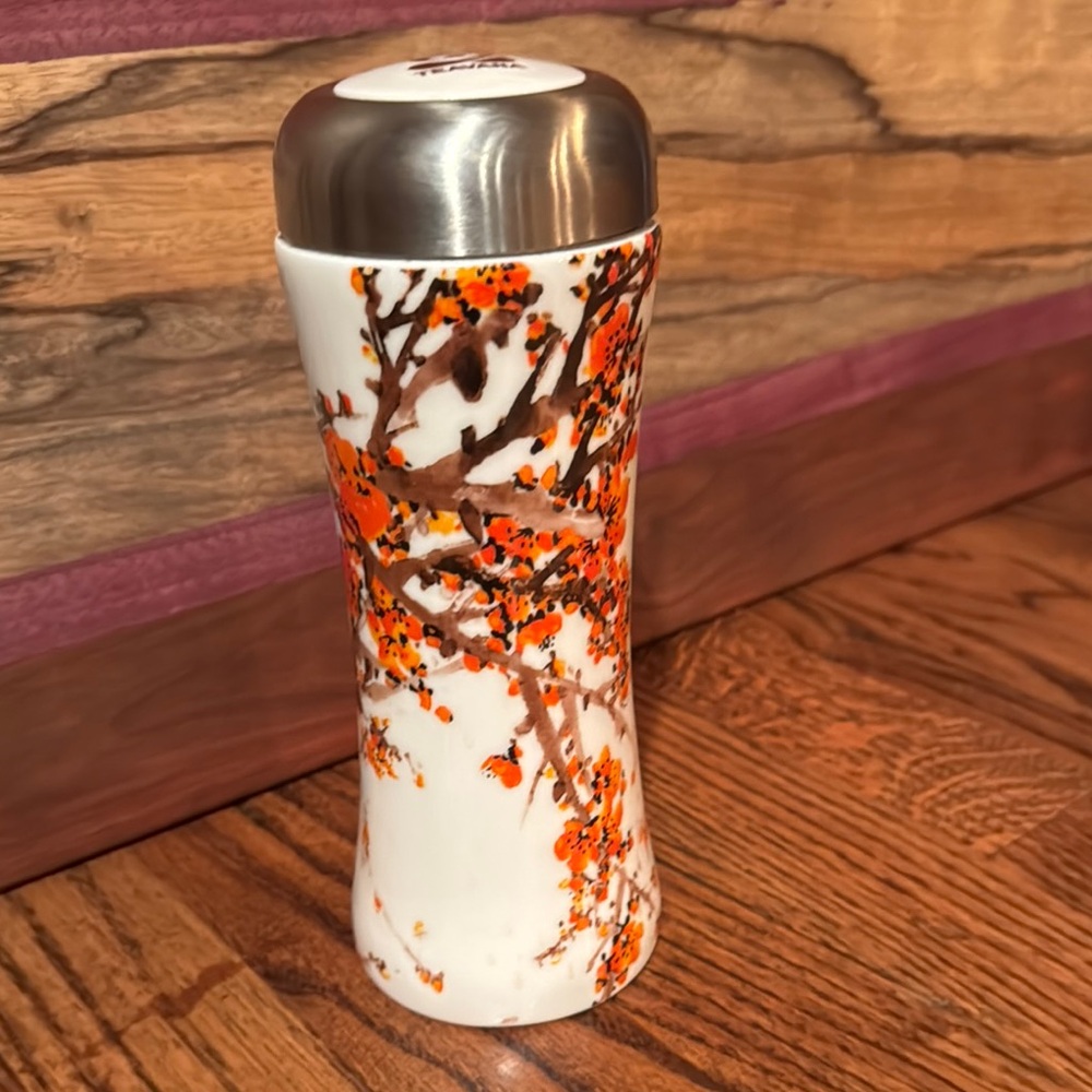 Donated Teavana White and Orange Floral Tea Tumbler with Infuser